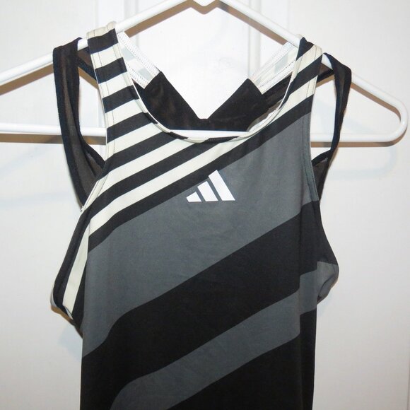Adidas Sz Small Aeroready Pro Women's Tennis Y-Tank Top Black Gray White Stripe - Picture 15 of 16
